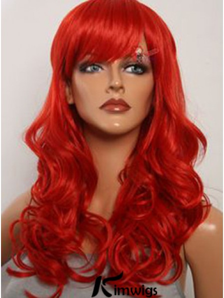 Wavy With Bangs Lace Front Fashion 20 inch Red Long Wigs