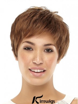 Cropped Boycuts Straight Brown Popular Synthetic Wigs