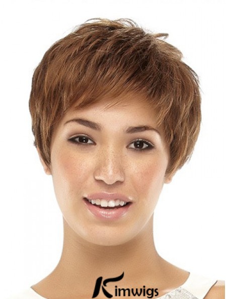 Cropped Boycuts Straight Brown Popular Synthetic Wigs