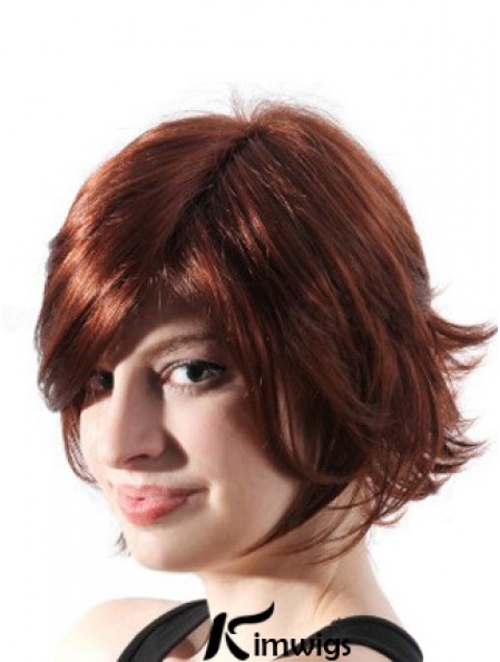 Chin Length Layered Wavy Auburn Natural Synthetic Wigs