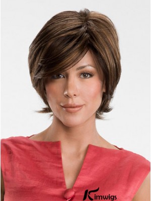 Online Brown Chin Length Straight With Bangs Lace Front Wigs