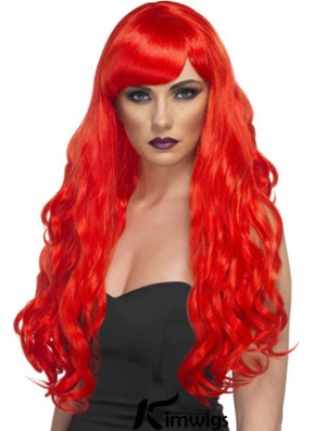 Wavy With Bangs Lace Front Incredible 24 inch Red Long Wigs