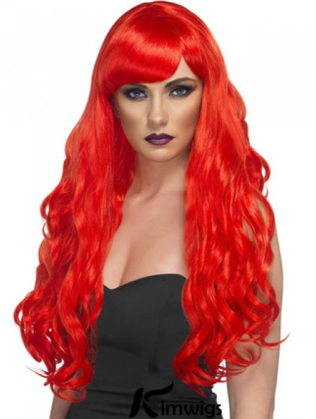 Wavy With Bangs Lace Front Incredible 24 inch Red Long Wigs