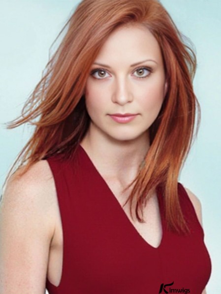 18 inch Straight Without Bangs Lace Front Copper Sassy Long Jessica Chastain Wigs