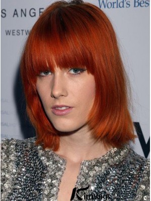 Top 14 inch Copper Chin Length With Bangs Straight Lace Wigs