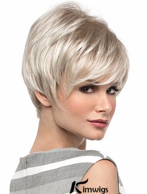 Popular 8 inch Straight Blonde With Bangs Short Wigs