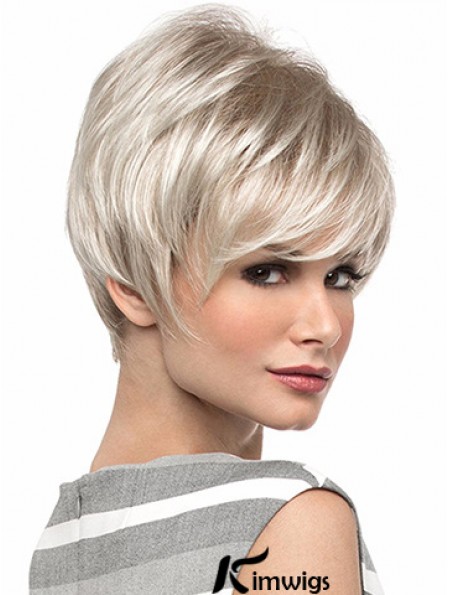 Popular 8 inch Straight Blonde With Bangs Short Wigs