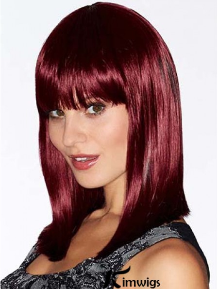 With Bangs Red Straight Shoulder Length 14 inch Flexibility Medium Wigs