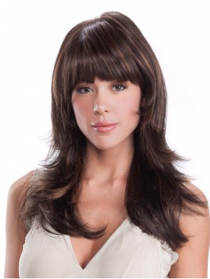 Straight With Bangs Brown 16 inch Monofilament Wig For Cancer Patients