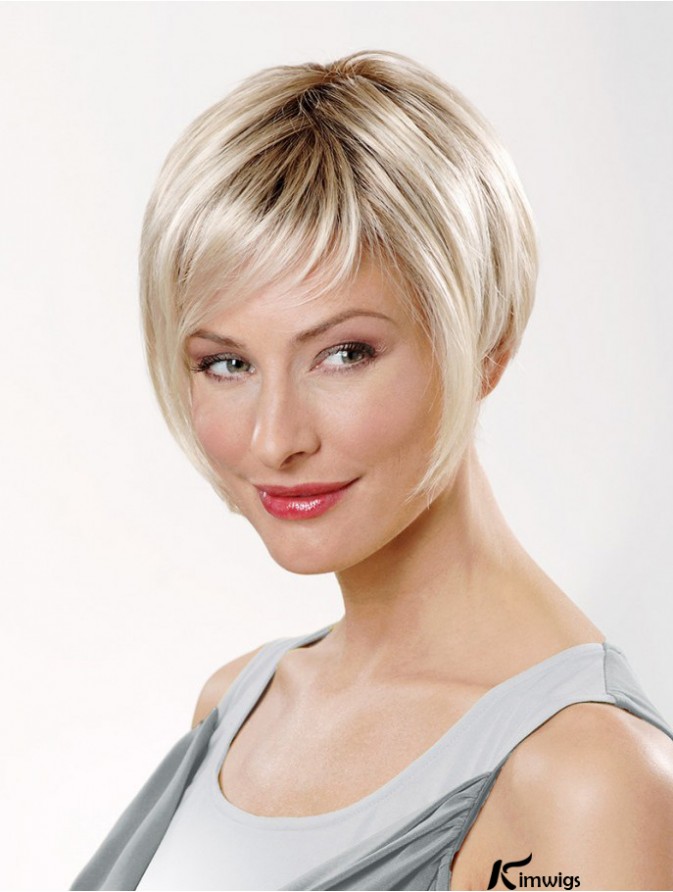 8 Inch Straight Platinum Blonde Synthetic Short Capless Bob Wigs For Women