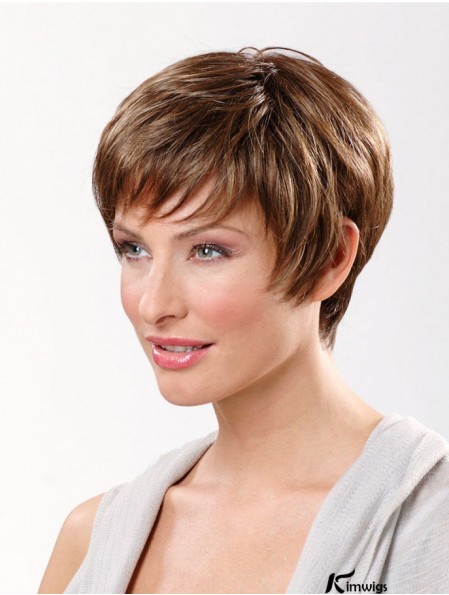 Brown Short Synthetic 8 inch Straight Boycuts Lace Frontal