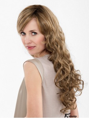 Brown Long Synthetic 20 inch Curly With Bangs Cheap Lace Front Wigs