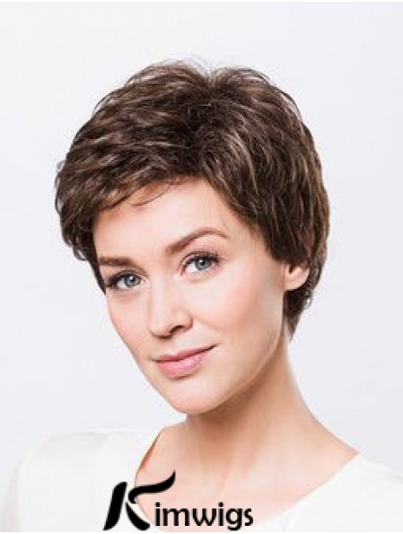 Brown Boycuts Short 8 inch Wavy Synthetic Ladies Monofilament Wigs