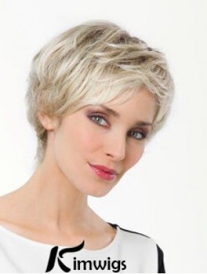 Platinum Blonde Boycuts Short 8 inch Straight Synthetic Monofilament Wig Sale