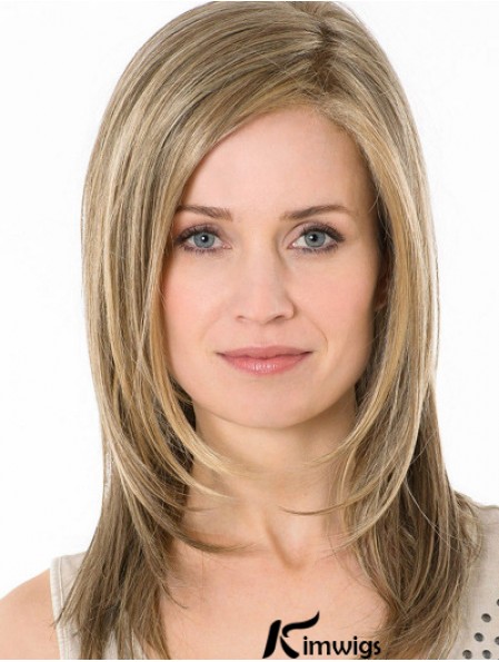 Blonde Without Bangs Long 14 inch Straight Synthetic Monofillament Wigs