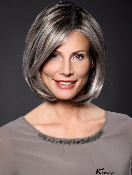 Straight Grey 10 inch Grey Synthetic 100% Hand-tied Chin Length Wigs For Women