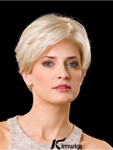 Synthetic Lace Front 8 inch Layered Straight Platinum Blonde Wigs Short Hair