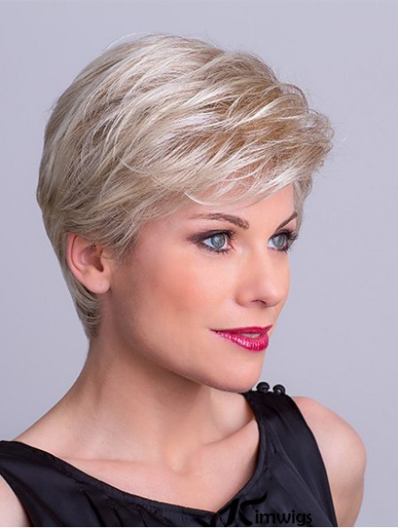 Synthetic Capless 8 inch Layered Straight Platinum Blonde Short Wigs For Sale