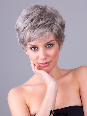 Synthetic Monofilament 8 inch Layered Wavy Grey Wigs Short