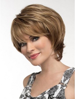 Straight Brown With Bangs 8 inch Monofilament Wigs