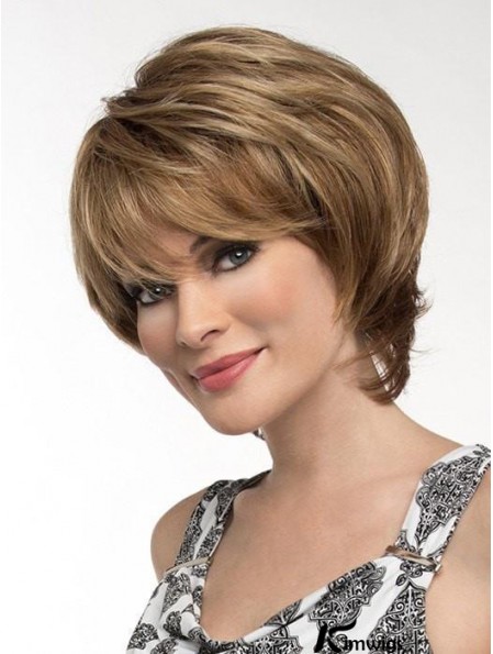 Straight Brown With Bangs 8 inch Monofilament Wigs