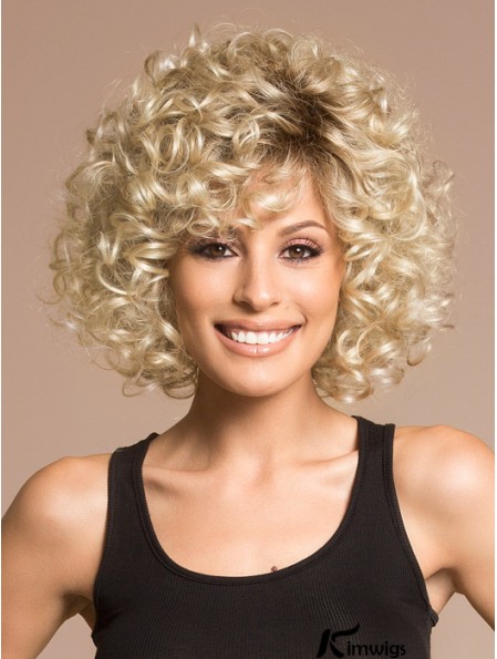 Blonde Wigs For Women Chin Length With Bangs Curly Style