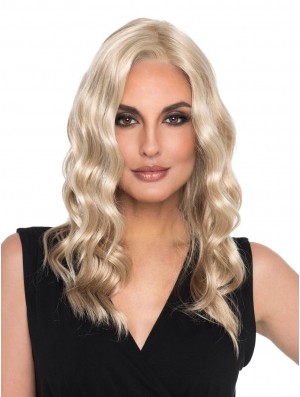 Curly Blonde Without Bangs 16 inch Mono Top Wig