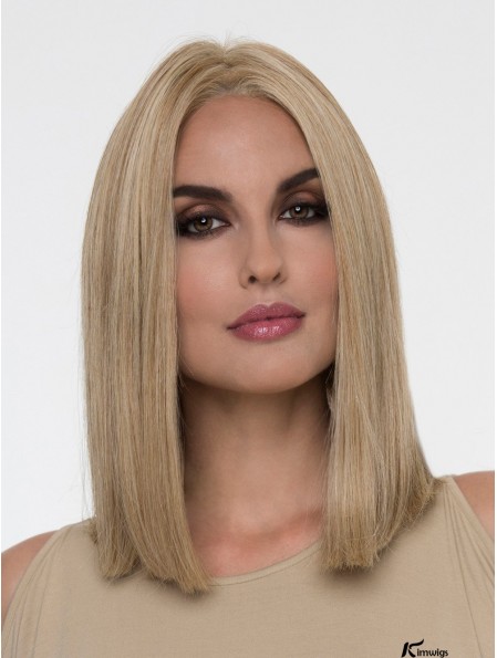 Straight Blonde Without Bangs 14 inch Monofilament Wig Sale