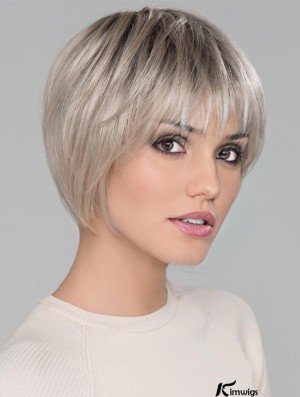 Platinum Blonde With Bangs Straight 6 inch Short Monofilamen Crown Wigs