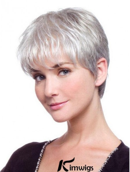 Grey Hair Wig With Synthetic Lace Front Grey Cut Straight Style