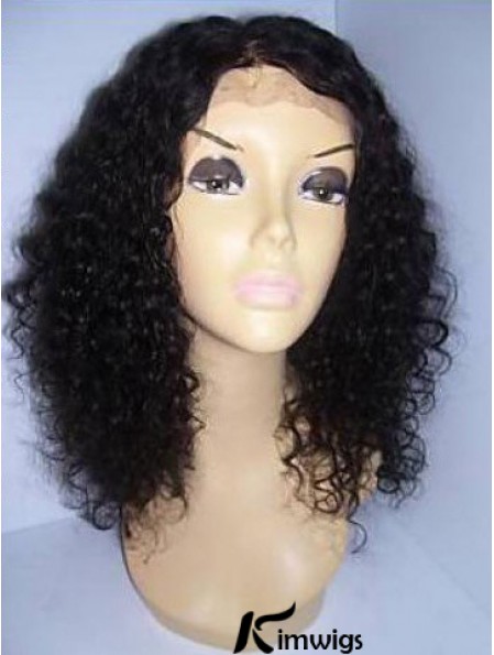 Black Color Shoulder Length Curly Real Hair With Lace Front Wigs For Black African American Women