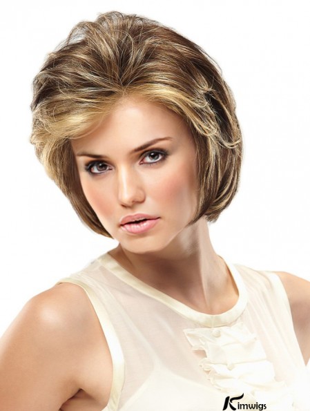 Monofilament Hand Tied Wigs Lace Front Blonde Color Short Length Wavy Style