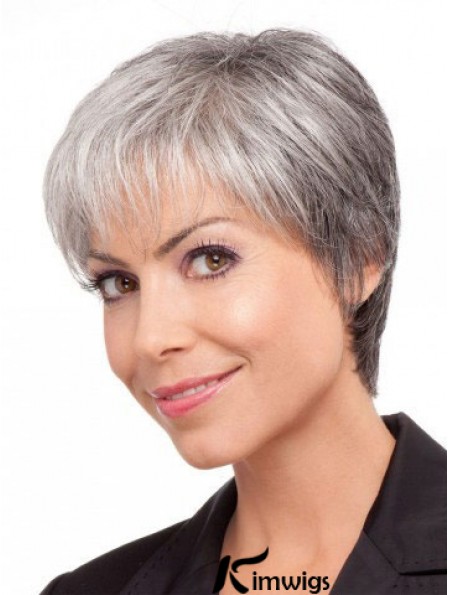 Wigs For Elderly Lady Grey Hair With Synthetic Grey Cut Short Length