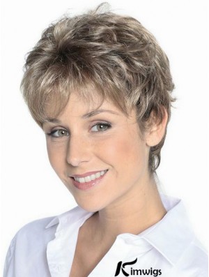 Grey Hair Wigs Short Brown Color Cropped Length Wavy Style