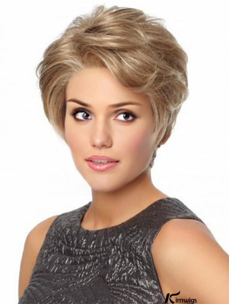 Durable Blonde Short Wavy Without Bangs Lace Front Wigs