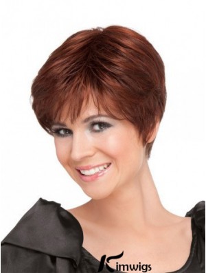 Red 100% Hand Tied Synthetic Short Straight Monofilament Wigs