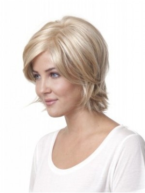 10 inch Blonde Chin Length Layered Straight Discount Lace Wigs
