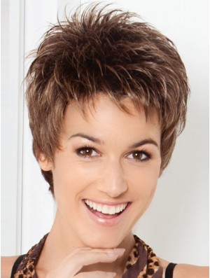 Cheap Brown Cropped Straight Boycuts Lace Front Wigs