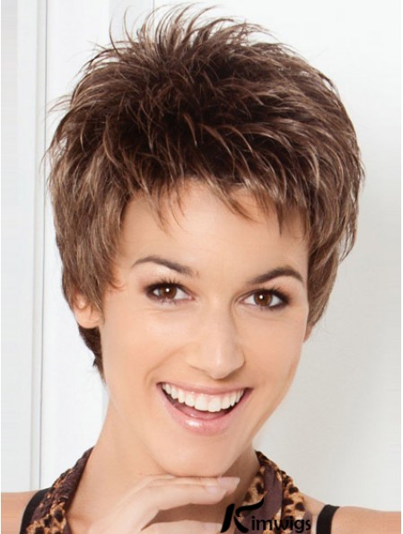 Cheap Brown Cropped Straight Boycuts Lace Front Wigs