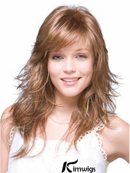 Straight Layered Shoulder Length Brown Suitable Lace Front Wigs