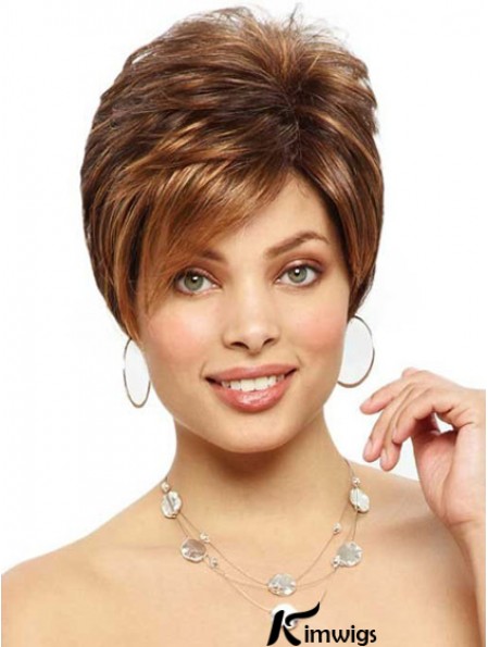 Designed Brown Cropped Straight Boycuts Lace Front Wigs