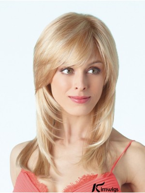 Durable Blonde Straight With Bangs Monofilament Long Wigs