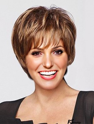 Online Auburn Cropped Straight Layered Monofilament Wigs