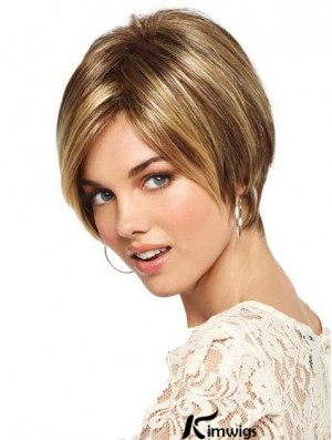 Short Straight Monofilament Blonde Sleek Bob Wigs