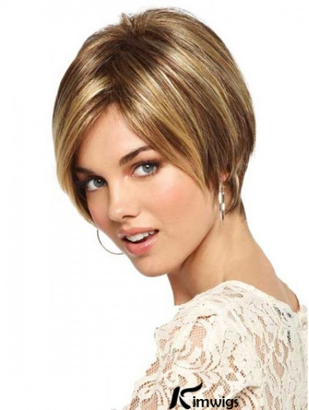 Short Straight Monofilament Blonde Sleek Bob Wigs