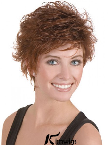 Discount Brown Cropped Wavy Boycuts Lace Front Wigs