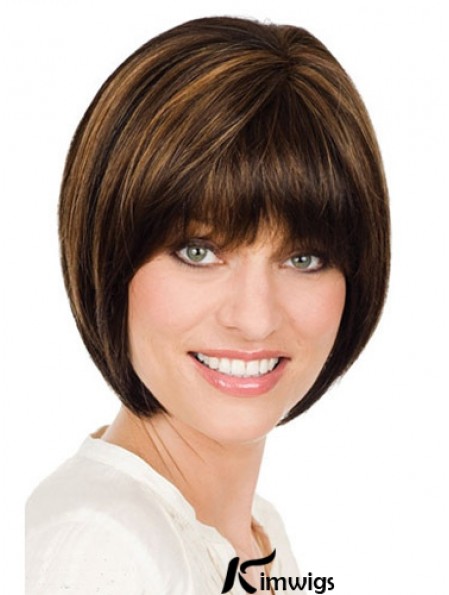 Chin Length Straight Monofilament Brown Durable Bob Wigs