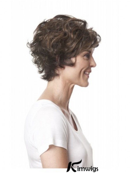 Short Curly Layered Brown Top 100% Hand-tied Wigs