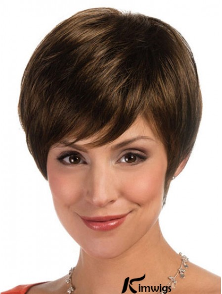 Comfortable Brown Cropped Straight Boycuts Lace Front Wigs