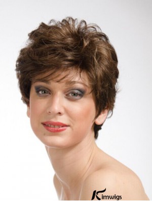 Brown 8 inch Sassy Short Wavy Layered Lace Wigs